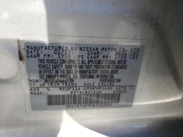 3N1CN7AP9HK431205 | 2017 Nissan versa s