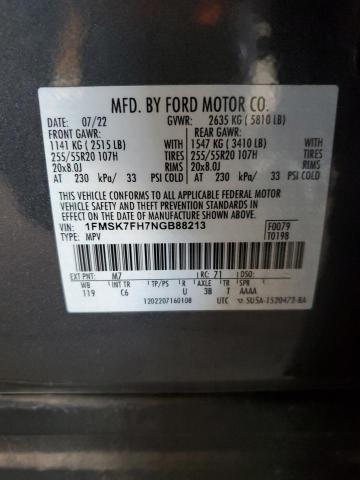 1FMSK7FH7NGB88213 | 2022 FORD EXPLORER L