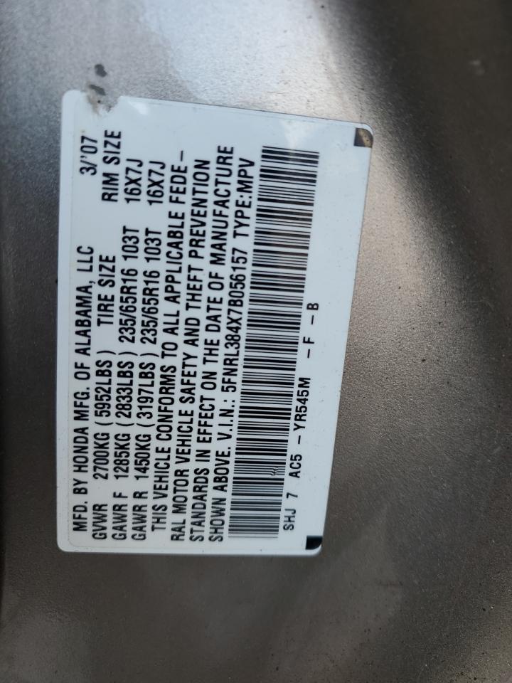 5FNRL384X7B056157 2007 Honda Odyssey Ex