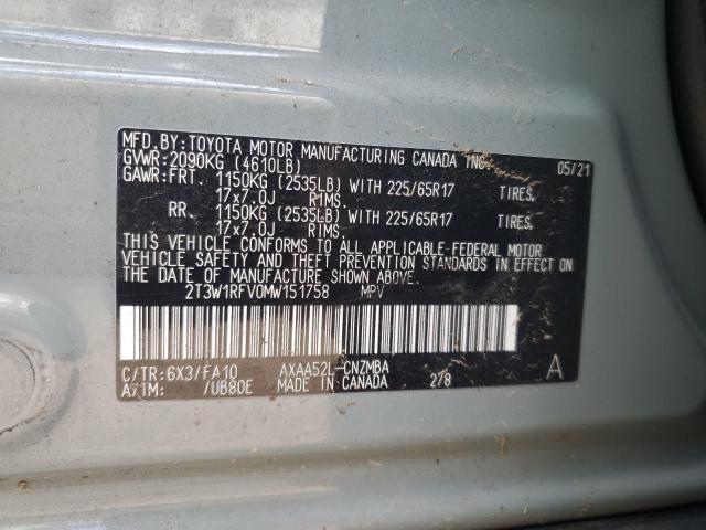 2T3W1RFV0MW151758 | 2021 TOYOTA RAV4 XLE