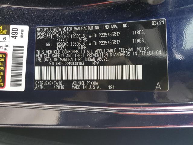 5TDYRKEC3MS030183 | 2021 TOYOTA SIENNA XLE