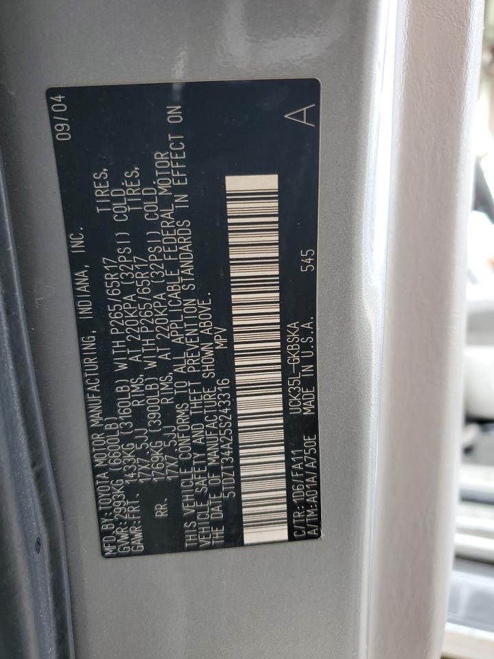 5TDZT34A25S243316 2005 Toyota Sequoia Sr5