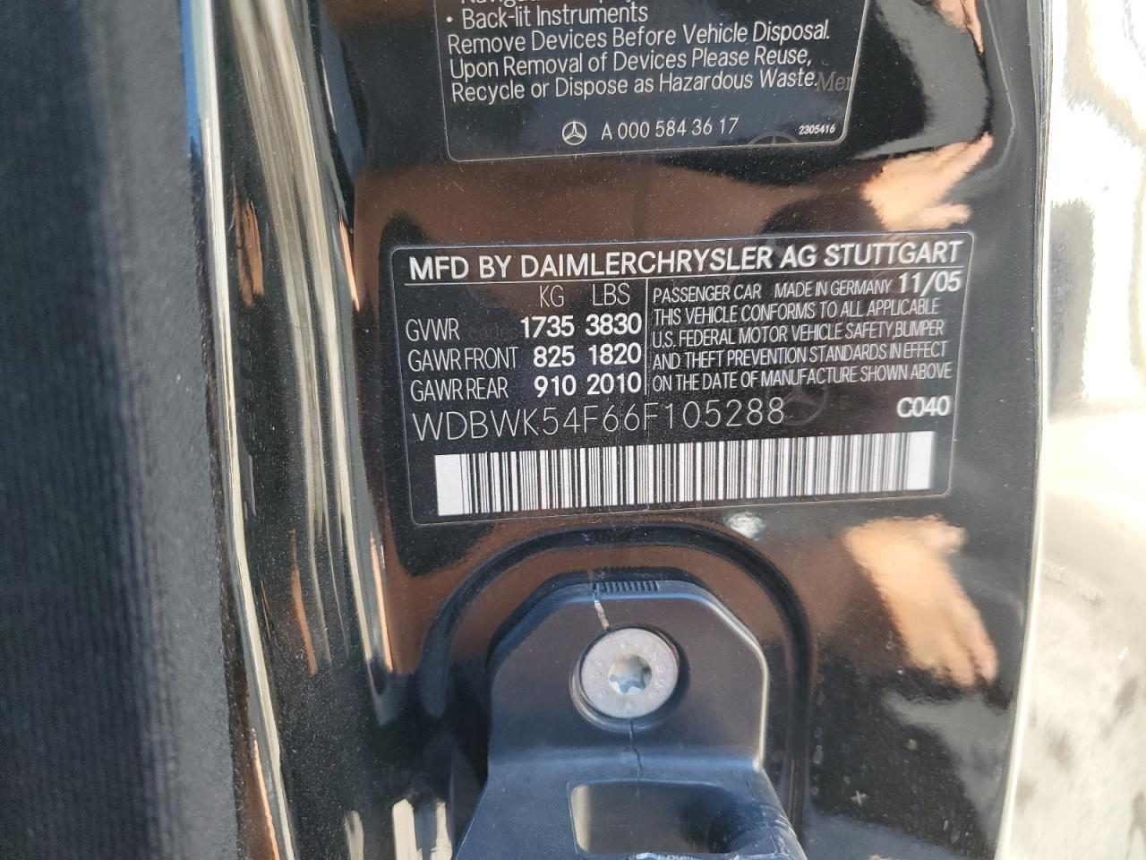 WDBWK54F66F105288 2006 Mercedes-Benz Slk 280