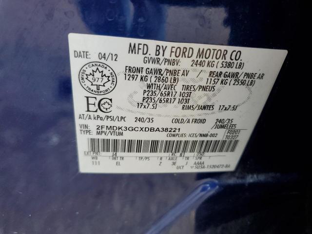 2FMDK3GCXDBA38221 | 2013 Ford edge se