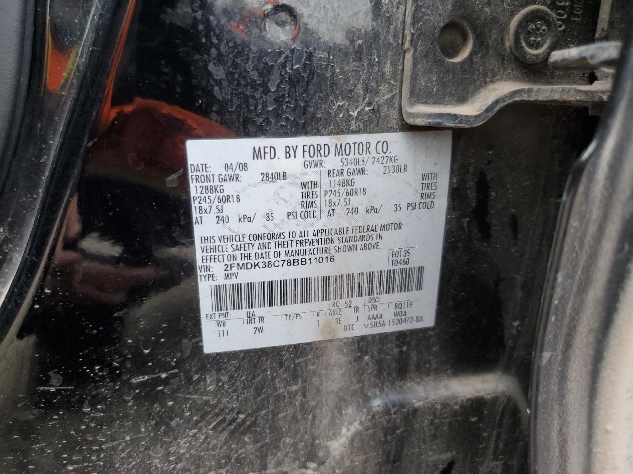 2FMDK38C78BB11016 2008 Ford Edge Sel