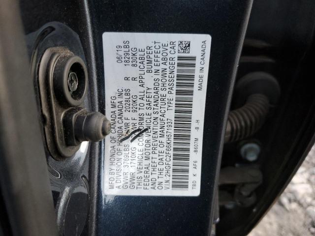 2HGFC2F66KH571937 | 2019 HONDA CIVIC LX