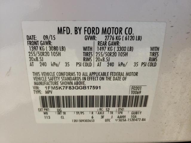 1FM5K7F83GGB17591 | 2016 FORD EXPLORER L