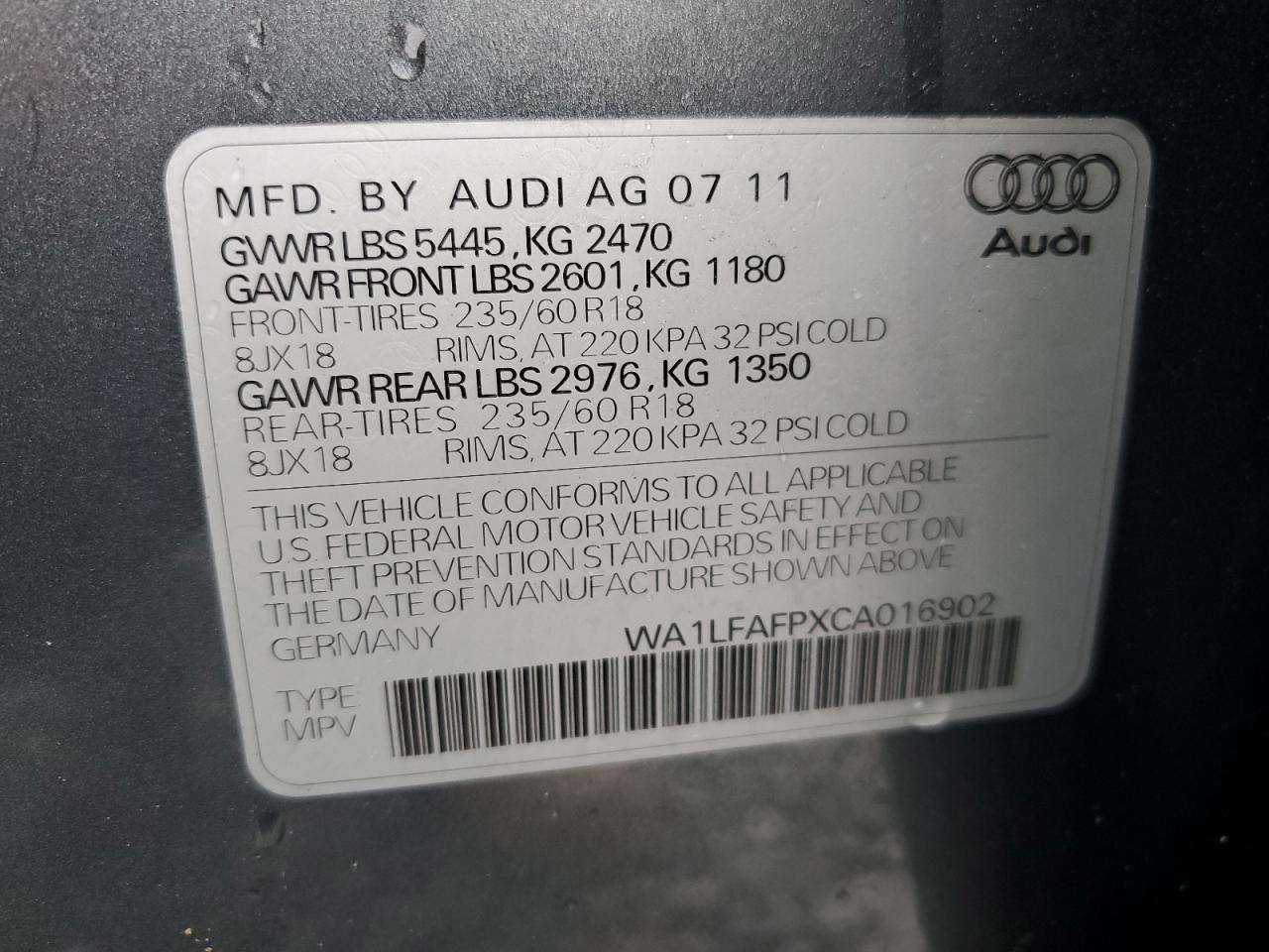 WA1LFAFPXCA016902 2012 Audi Q5 Premium Plus
