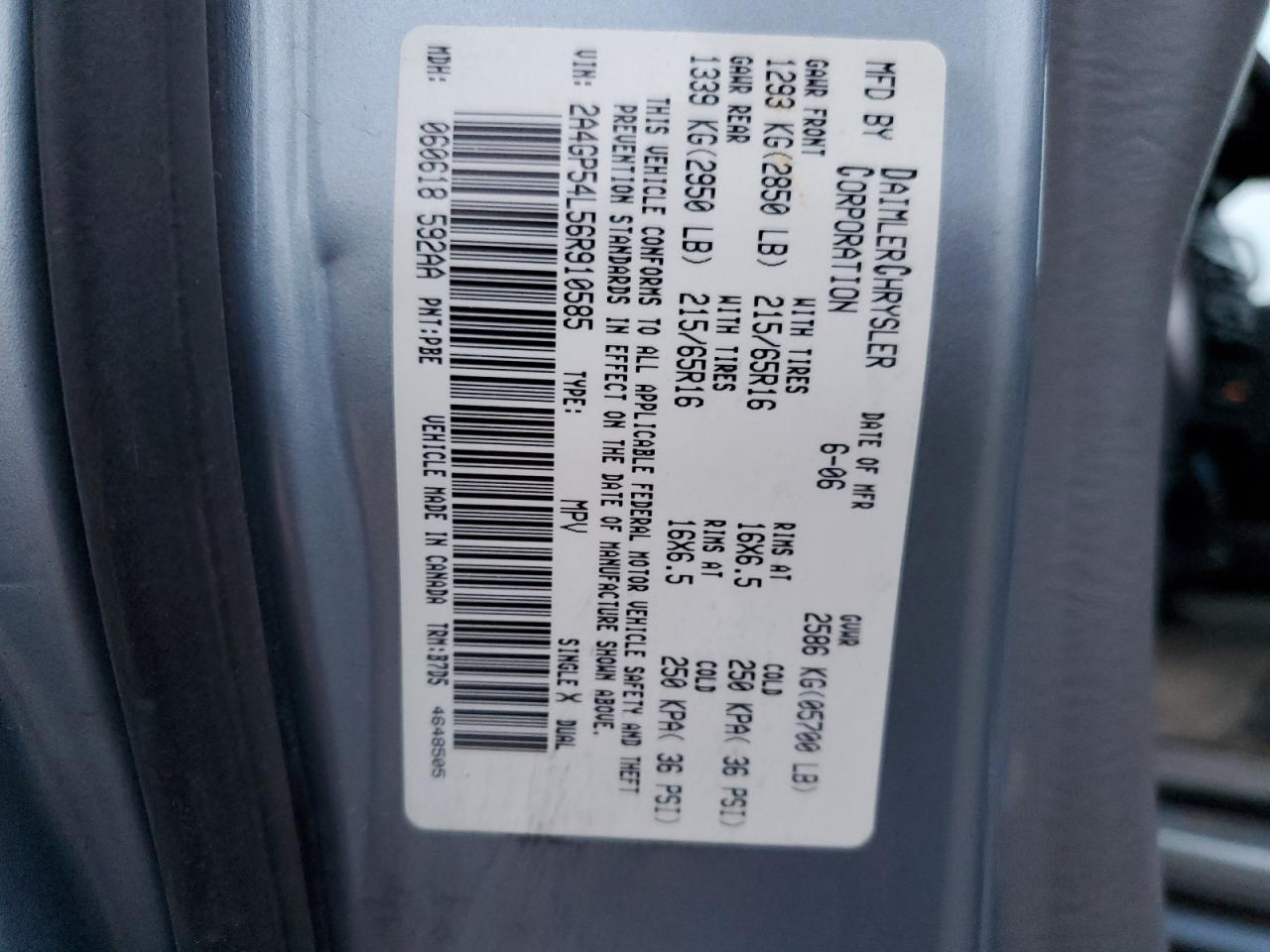 2a4gp54l56r910585 2A4GP54L56R910585 2006 Chrysler Town & Country Touring