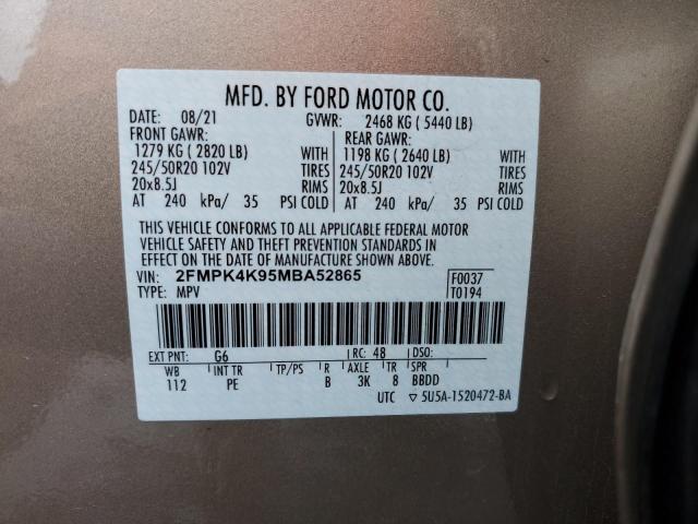 2FMPK4K95MBA52865 2021 FORD EDGE, photo no. 12