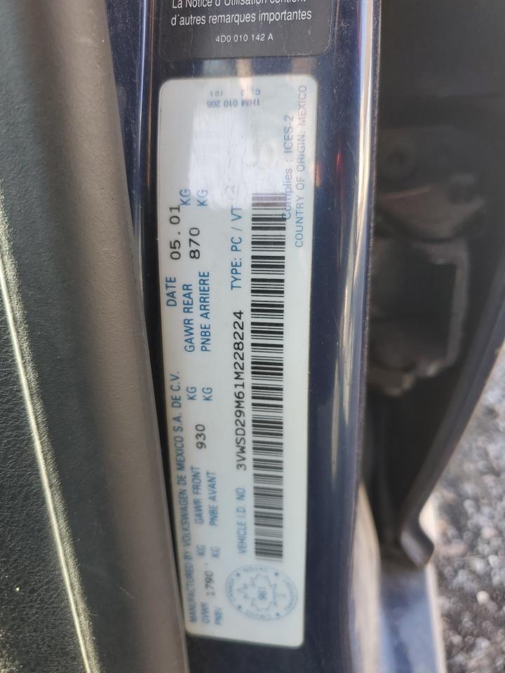 3vwsd29m61m228224 3VWSD29M61M228224 2001 Volkswagen Jetta Gls
