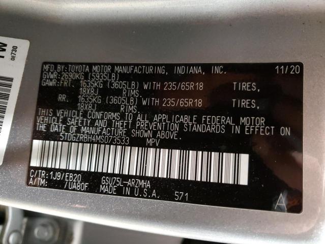 VIN 5TDGZRBH4MS073533 2021 Toyota Highlander, Xle no.14