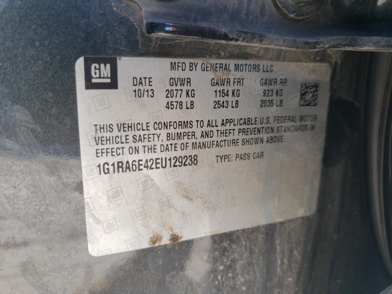 1G1RA6E42EU129238 2014 Chevrolet Volt