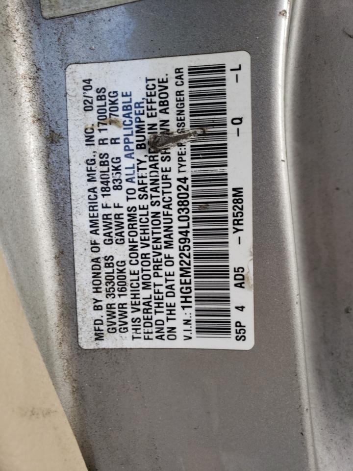 1hgem22594l038024 1HGEM22594L038024 2004 Honda Civic Lx