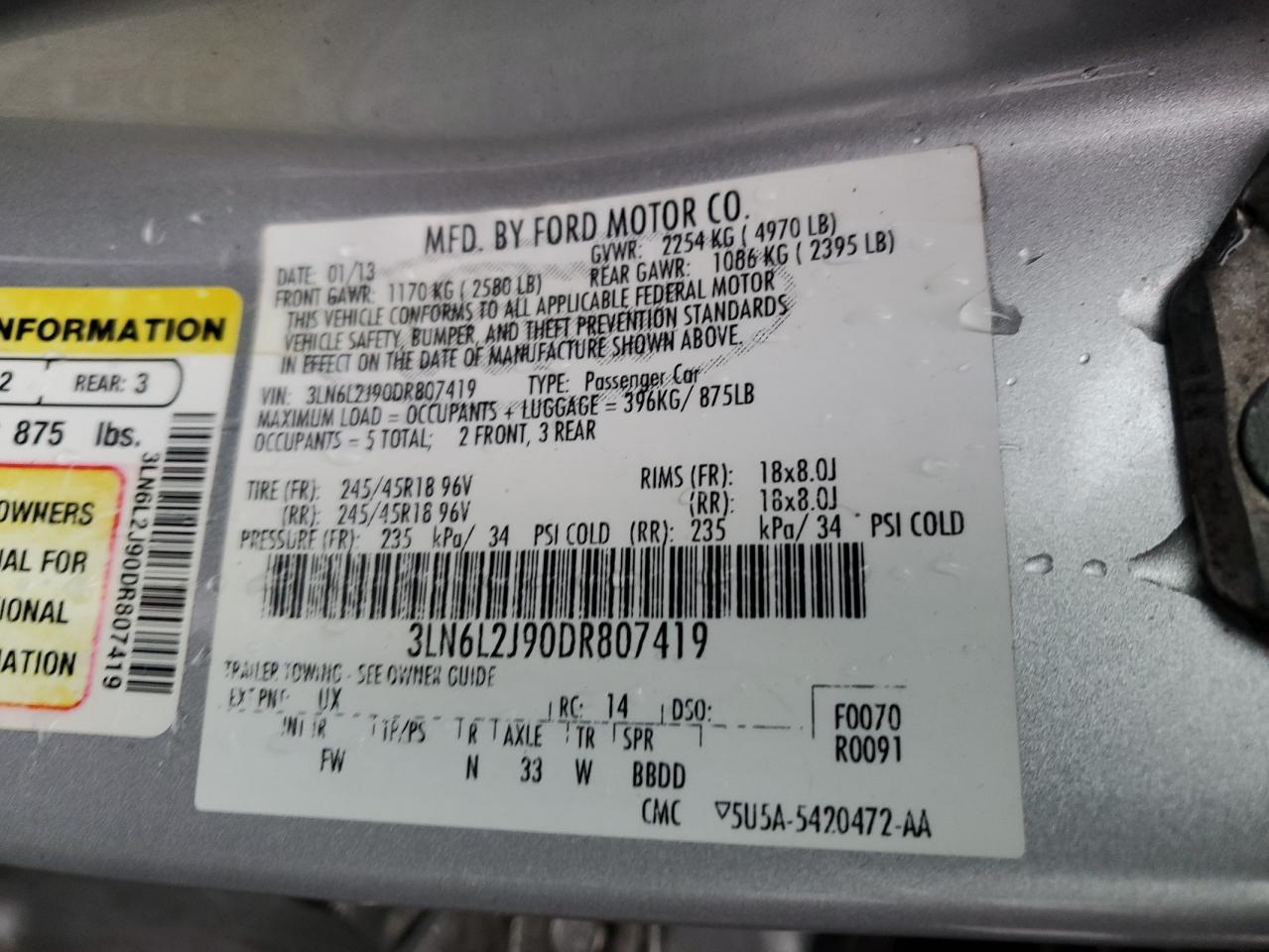 3ln6l2j90dr807419 3LN6L2J90DR807419 2013 Lincoln Mkz