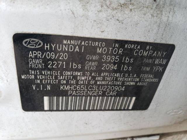 KMHC65LC3LU220904 | 2020 HYUNDAI IONIQ BLUE