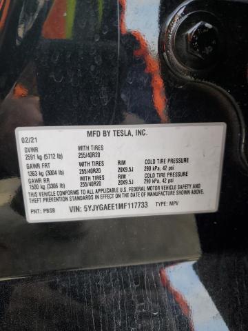 5YJYGAEE1MF117733 | 2021 TESLA MODEL Y