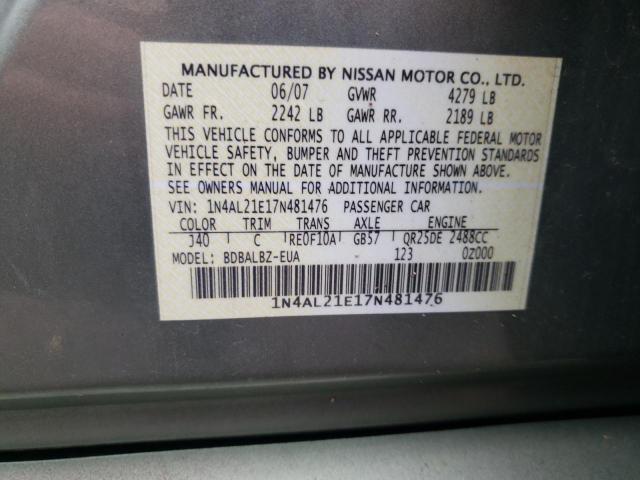 2007 Nissan Altima 2.5 VIN: 1N4AL21E17N481476 Lot: 78525473