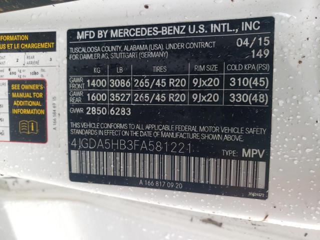 2015 MERCEDES-BENZ ML 350 4MA 4JGDA5HB3FA581221