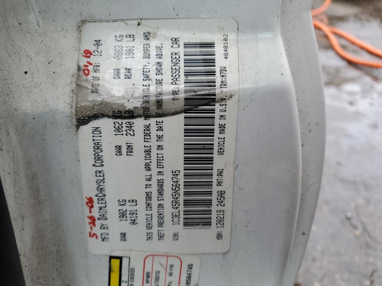 1c3el45r45n564745 1C3EL45R45N564745 2005 Chrysler Sebring