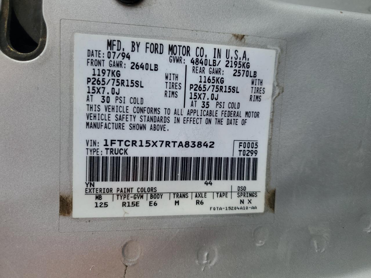 1FTCR15X7RTA83842 1994 Ford Ranger Super Cab