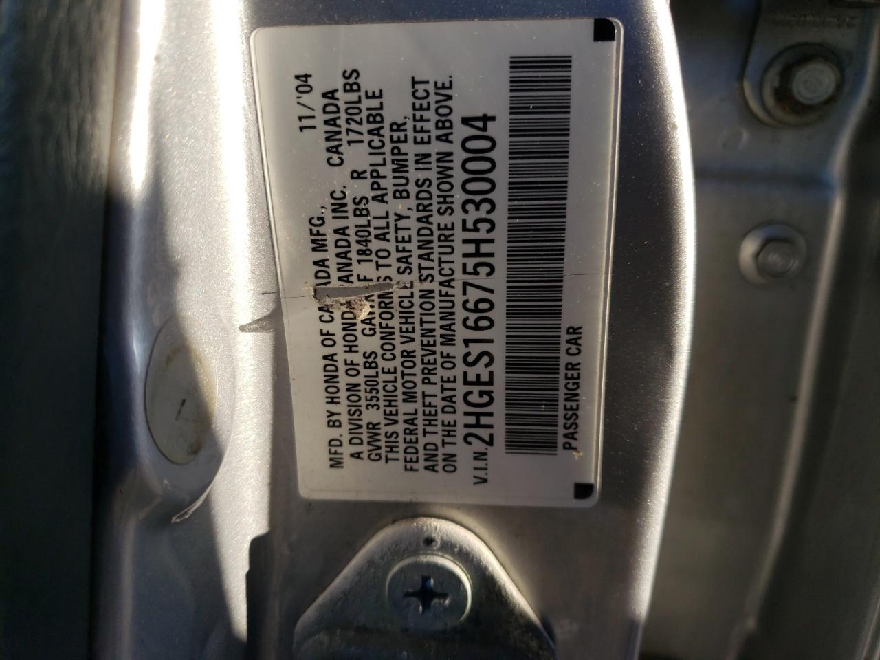 2HGES16675H530004 2005 Honda Civic Lx