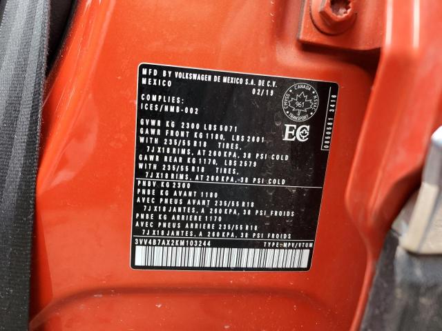 2019 VOLKSWAGEN TIGUAN SEL 3VV4B7AX2KM103244