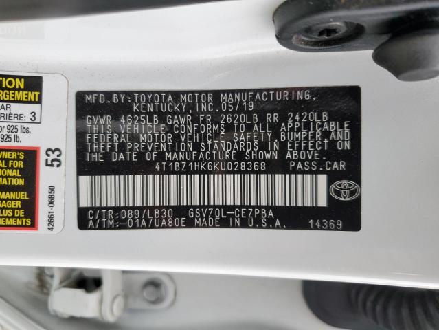 4T1BZ1HK6KU028368 | 2019 TOYOTA CAMRY XSE