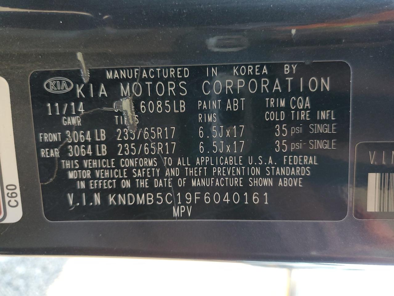 kndmb5c19f6040161 KNDMB5C19F6040161 2015 Kia Sedona Lx