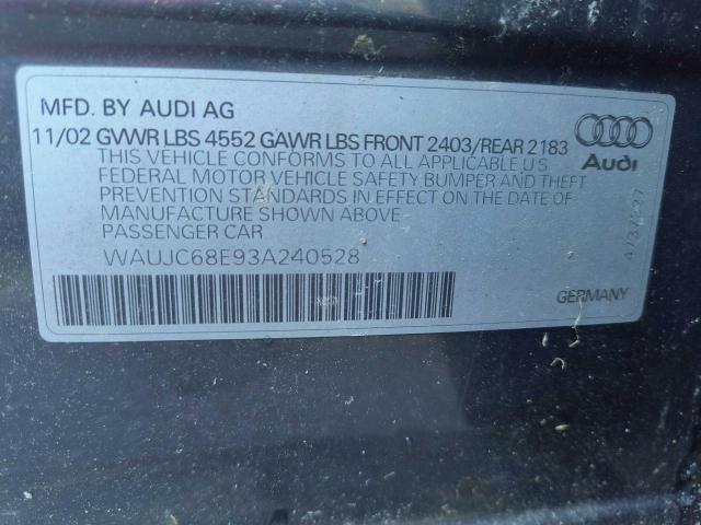 WAUJC68E93A240528 | 2003 Audi a4 1.8t