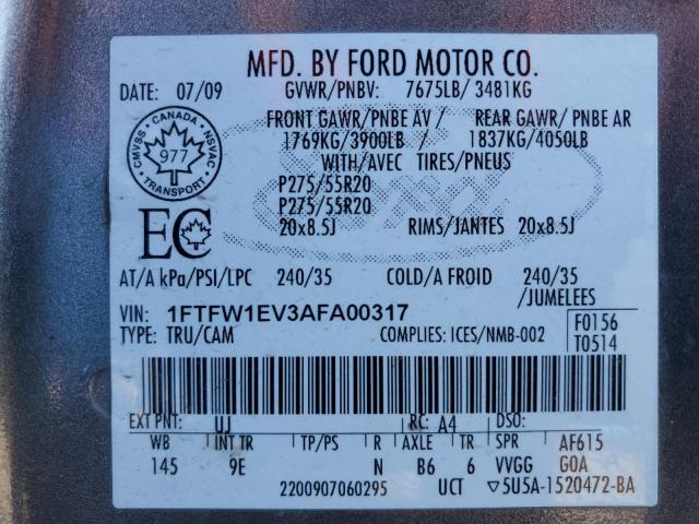 1FTFW1EV3AFA00317 | 2010 Ford f150 supercrew