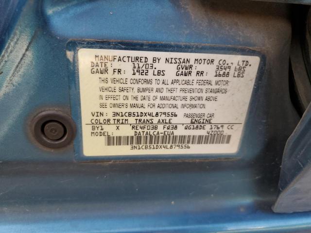 2004 Nissan Sentra 1.8 VIN: 3N1CB51DX4L879556 Lot: 80163653