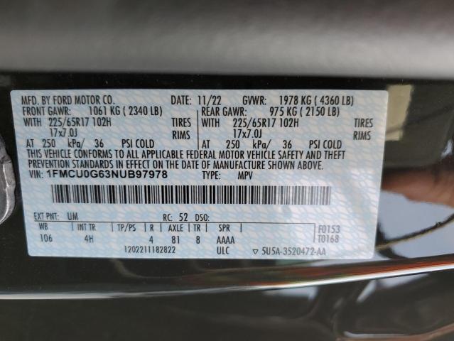 1FMCU0G63NUB97978 | 2022 FORD ESCAPE SE