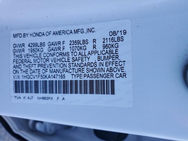 1HGCV1F50KA147165 | 2019 Honda accord exl