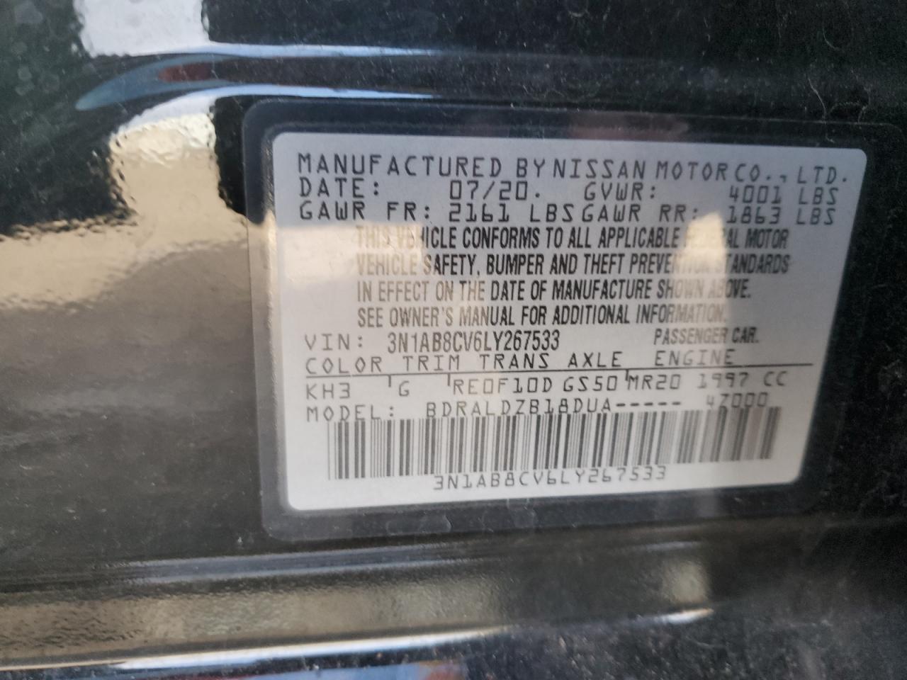 3N1AB8CV6LY267533 2020 Nissan Sentra Sv