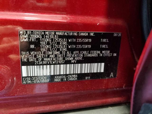 2T3A1RFV1LW131057 | 2020 TOYOTA RAV4 XLE P