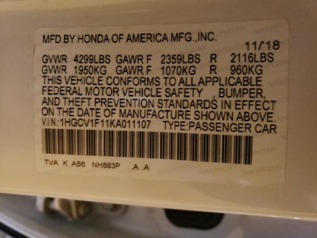 2019 HONDA ACCORD - 1HGCV1F11KA011107