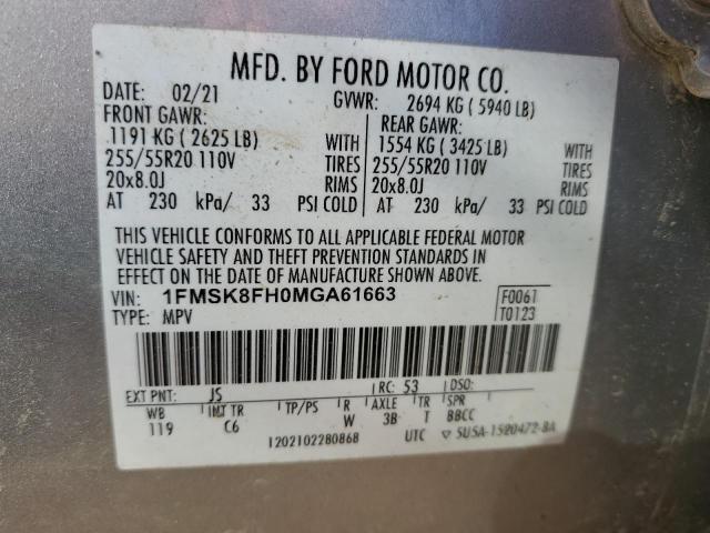 1FMSK8FH0MGA61663 | 2021 FORD EXPLORER L