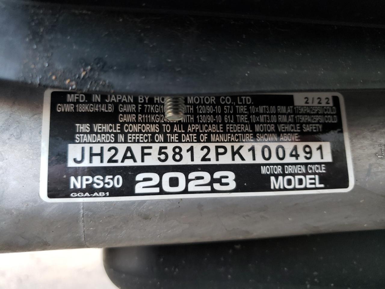 JH2AF5812PK100491 2023 Honda Nps50