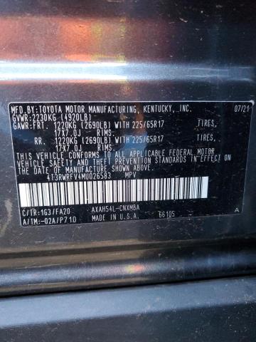 4T3RWRFV4MU026583 | 2021 TOYOTA RAV4 XLE