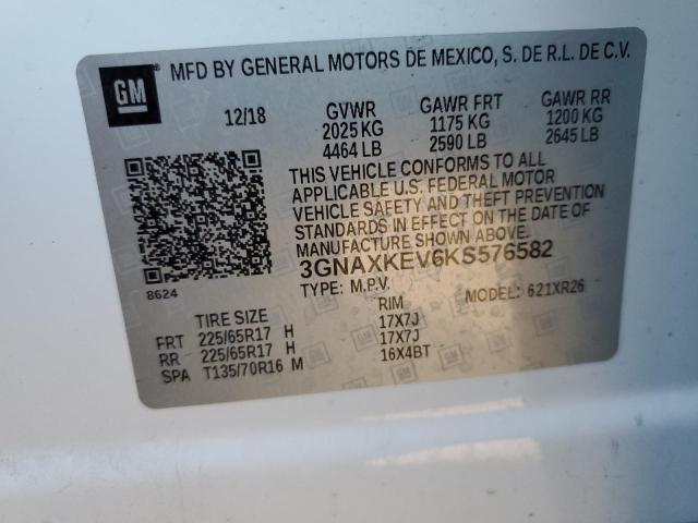 3GNAXKEV6KS576582 | 2019 CHEVROLET EQUINOX LT