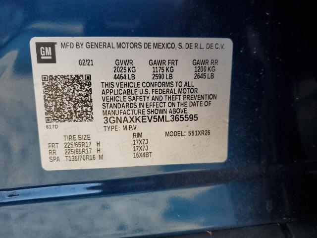 3GNAXKEV5ML365595 | 2021 Chevrolet equinox lt