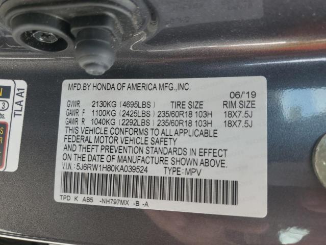 5J6RW1H80KA039524 | 2019 HONDA CR-V EXL