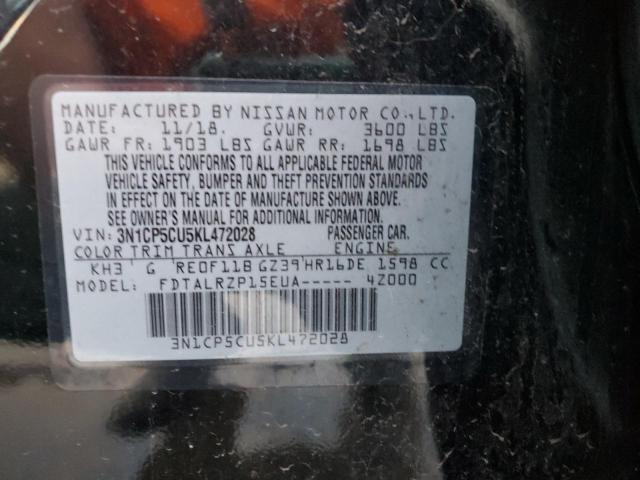 3N1CP5CU5KL472028 | 2019 NISSAN KICKS S