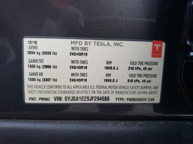 5YJSA1E29JF294586 | 2018 TESLA MODEL S