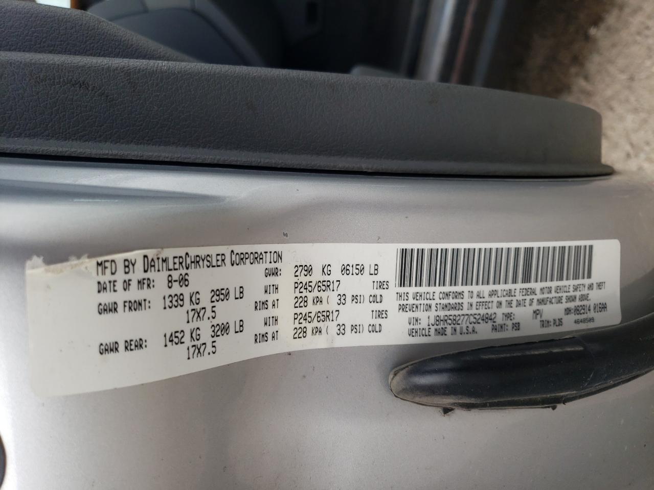 1J8HR58277C524842 2007 Jeep Grand Cherokee Limited