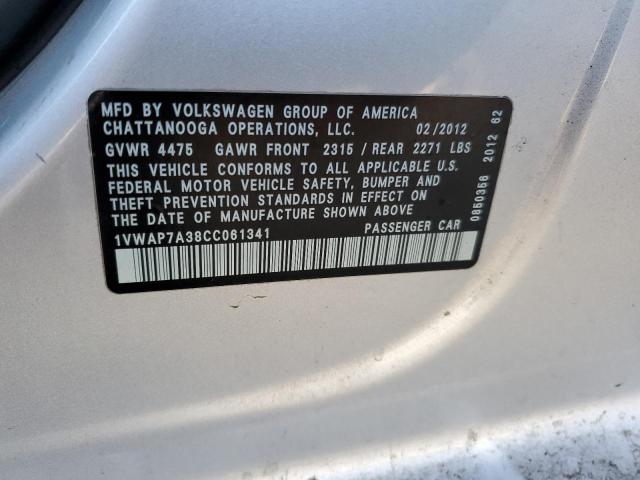 1VWAP7A38CC061341 | 2012 Volkswagen passat s