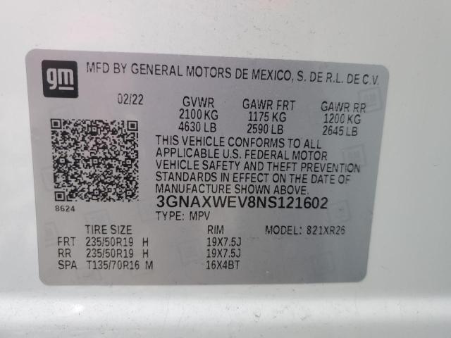 3GNAXWEV8NS121602 | 2022 CHEVROLET EQUINOX RS