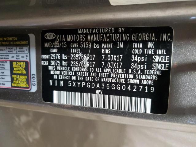 5XYPGDA36GG042719 | 2016 KIA SORENTO LX