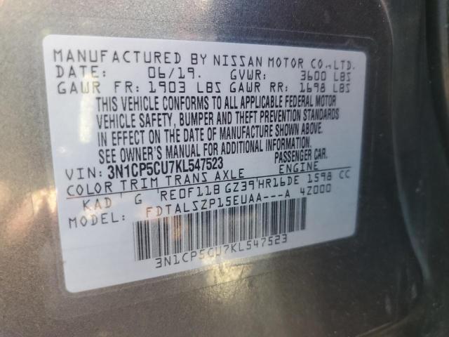 3N1CP5CU7KL547523 | 2019 NISSAN KICKS S